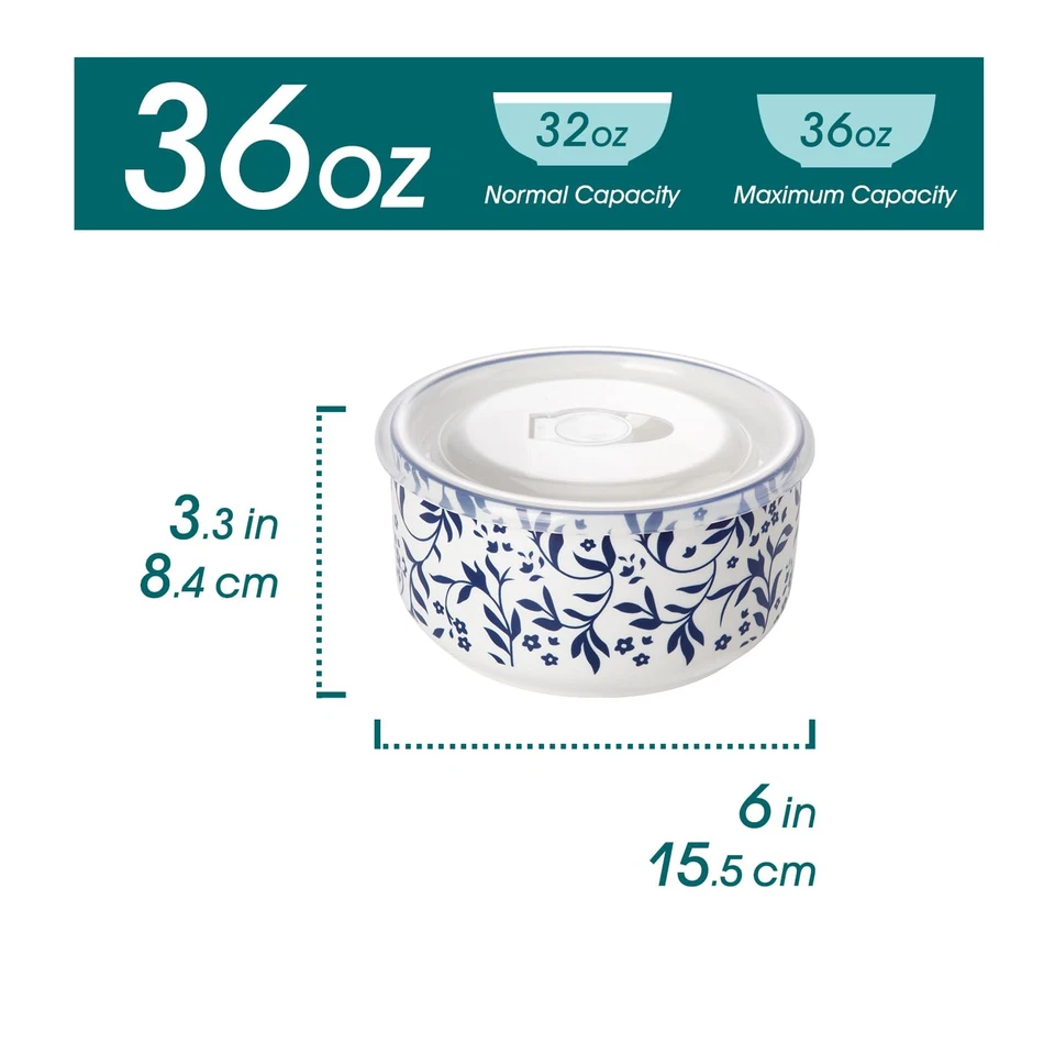 Juego de 4 cuencos para servir de cerámica con tapas de 36 OZ, cuencos para almuerzo de porcelana con Li... Foto 2 de 4