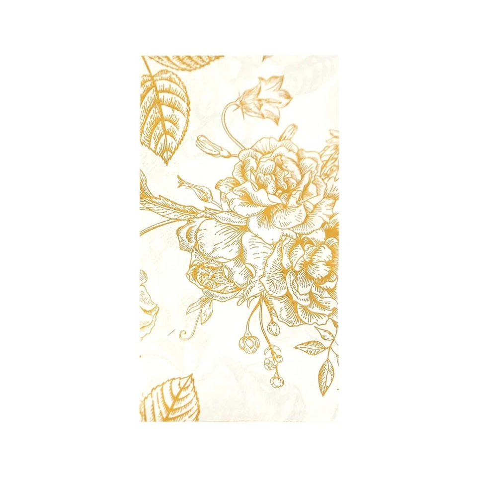 50 White with Gold Paper 2-Ply Dinner Napkins in French Toile Floral Pattern - Image 3 of 4