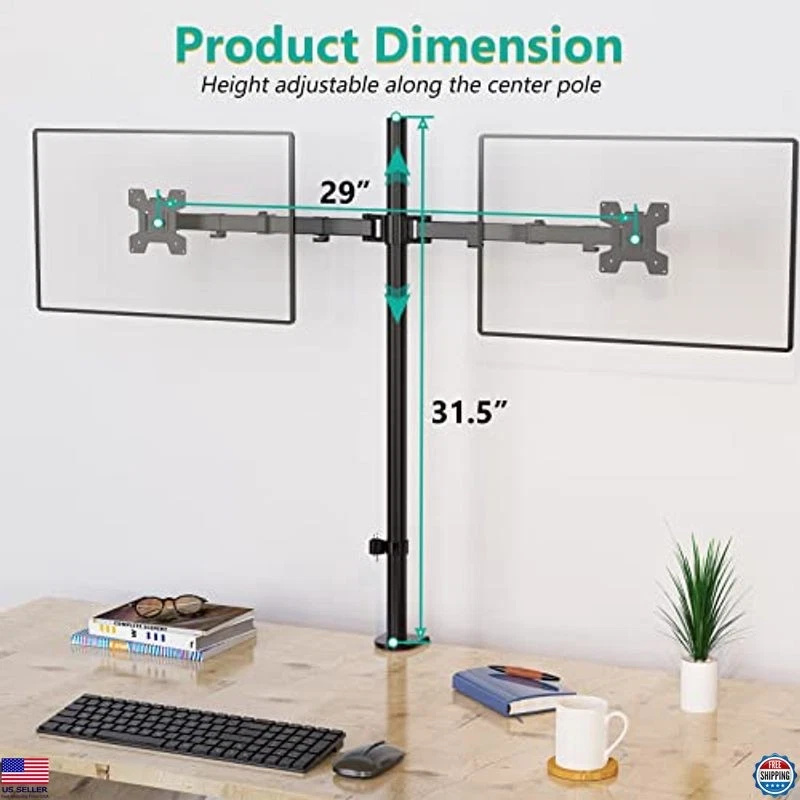 Extra Tall Dual LCD Monitor Desk Mount for 2 Screens up to 27", 22 lbs/Arm - Image 3 of 4