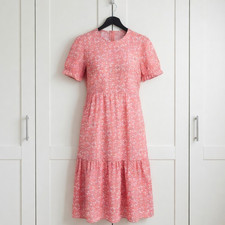 SHEIN Pink Floral Midi Dress Size M (UK 10) - Tiered Boho Summer Dress - Daisy