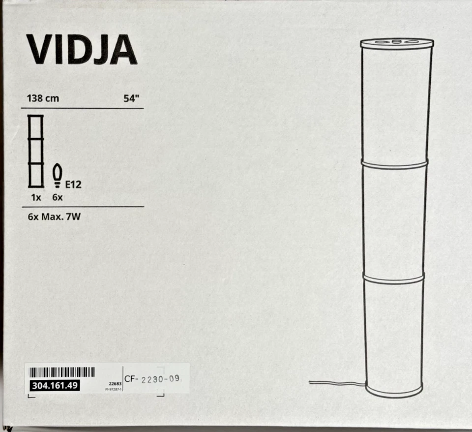 Lámpara de Pie IKEA VIDJA Blanca 54" con 6 Bombillas E12 304.161.49 Iluminación Moderna-NUEVA Foto 2 de 4