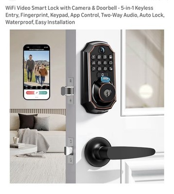 5in1 Smart Door Lock Video Fingerprint Keyless Keypad with App Entry