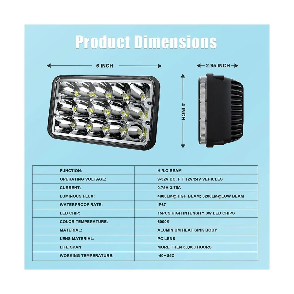 Faros LED 4X6" 4 piezas azul halo sellado faro apto para Buick LeSabre 1976-1986 Foto 4 de 4