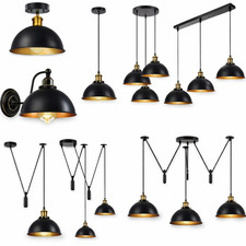 Industrial Vintage Black Metal Ceiling Pendant Light 1-3 Way & Wall Light UK