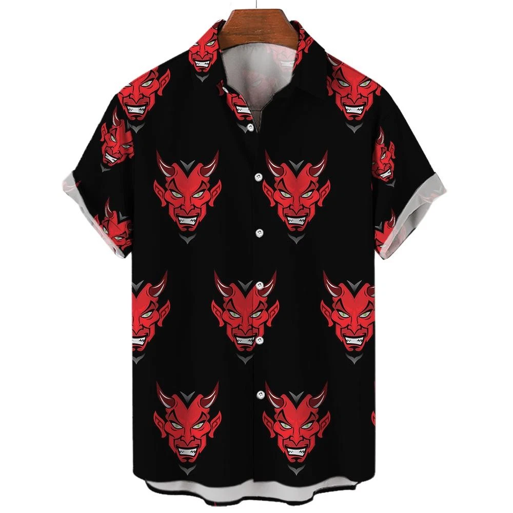 Hawaiian Shirt For Men Lapel Collar Devil Print Men's Shirt Fashion Streetwear S
