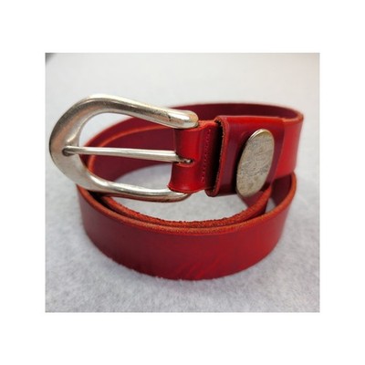 Streets Ahead Womens LG Red Genuine Leather Belt USA Silver Buckle Raw Edge 