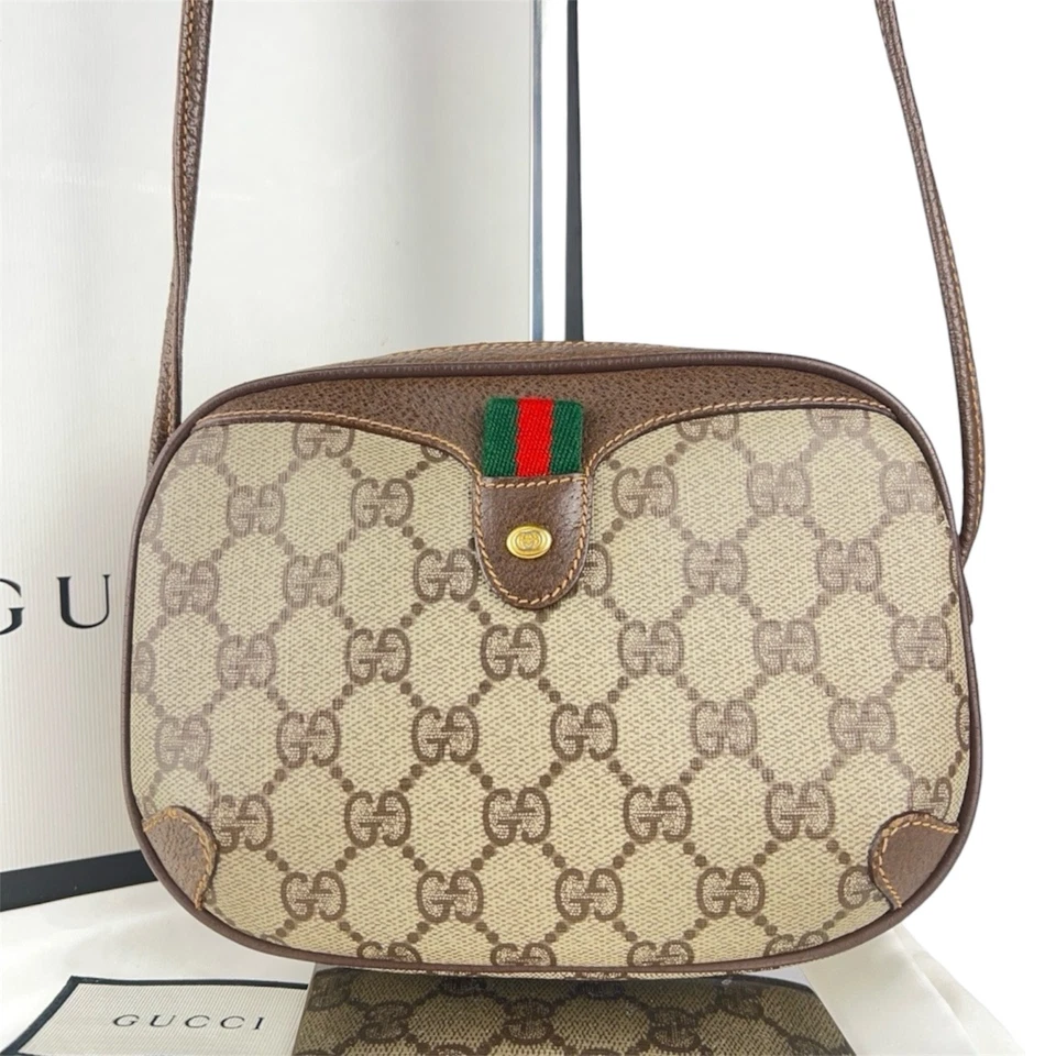 Vintage GUCCI Crossbody Bag Sherry PVC Leather Brown Shoulder Purse Authentic - Image 2 of 4