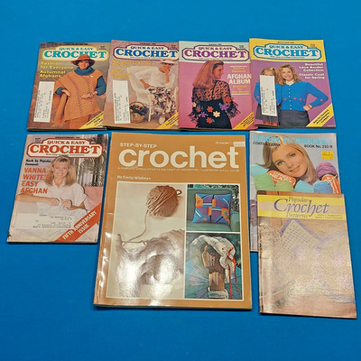 Lot of 8 Assorted Crochet Magazines Including the Step-By-Step Crochet Booklet