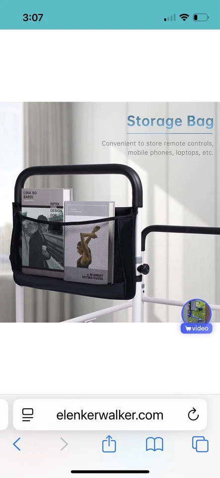 ELENKER Adjustable Height Safe Bed Step Stool Bed Assist Bar w/ Pocket HFK-7204 - Image 4 of 4