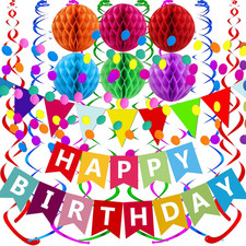 Happy Birthday Banner Party Decorations Set Confetti Garland Swirls Kit