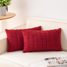 Pack of 2 Corduroy Decorative Throw Pillow Covers 12x20 Inch Soft Striped Pillow