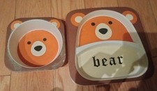 Bear 2 Piece Bamboo Fiber Dinnerware Set for Babies Infants Toddlers READ