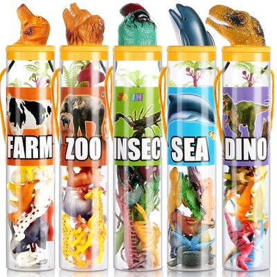 JOYIN 69 Pcs Small Animal Figures, Mini Jungle Toy Set with Sensory Bin, Realist