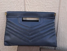 Vintage Gray Faux Leather V-Stitch Clutch Purse