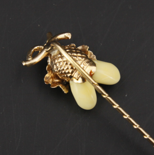 2x Anstecknadel 585 Grandelschmuck Gelbgold Hirschgrandeln Vintage 60er Jahre - Bild 7 von 15