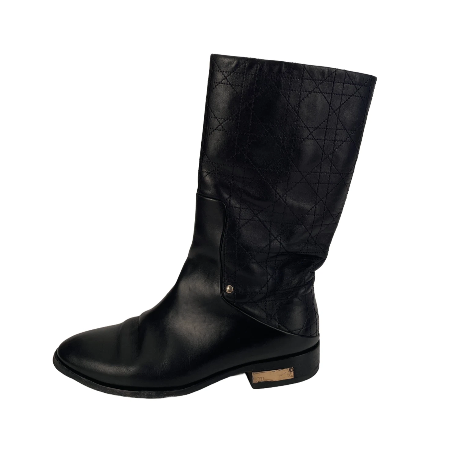 Dior   Bottes Cannage   Cuir noir plat mi mollet équitation   36,5 / UK3,5