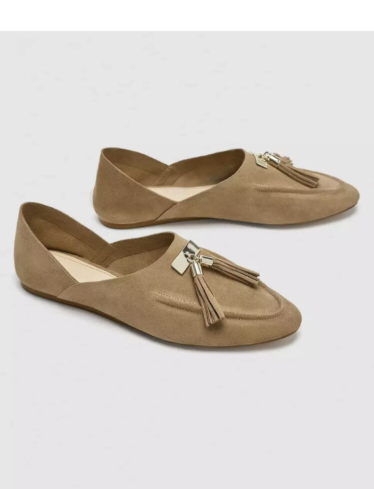 ZARA TASSELED LEATHER LOAFERS SZ 6 LEATHER LOAFERS ZARA TRAFALUC Tan Loafers Flats EU 36 US Sz 6 Tassel Women  main image 3