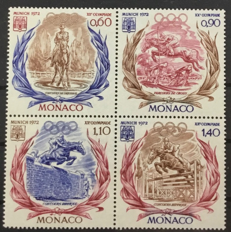 MONACO #839a. BLOCK OF 4. 1972 MUNICH OLYMPICS - DRESSAGE.   MNH