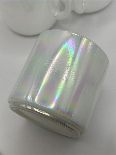 Set 6 Vintage Federal Glass IRIDESCENT Mug Cup White USA HEAT PROOF Opalescent - Picture 15 of 15