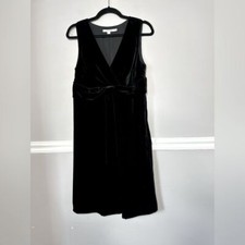 Boden Black Velvet Midi Dress V-Neck Sleeveless Sz 8 Wedding Dressy Babydoll