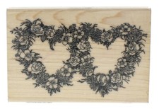 Artistic Stamp Exchange Pair of Rose Heart Wreaths Frame Wooden Rubber Stamp