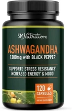 SM Nutrition Ashwagandha Supplement 1300mg Stress Resistance Energy Boost 120 ct