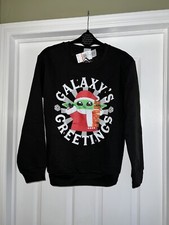 Ugly Christmas sweater galaxy greetings lights yoda Santa size m youth kids