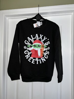 Ugly Christmas sweater galaxy greetings lights yoda Santa size m youth kids
