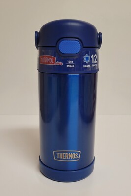 Thermos FUNtainer 12 oz Stainless Steel Insulated Blue Bottle Straw Handle NEW