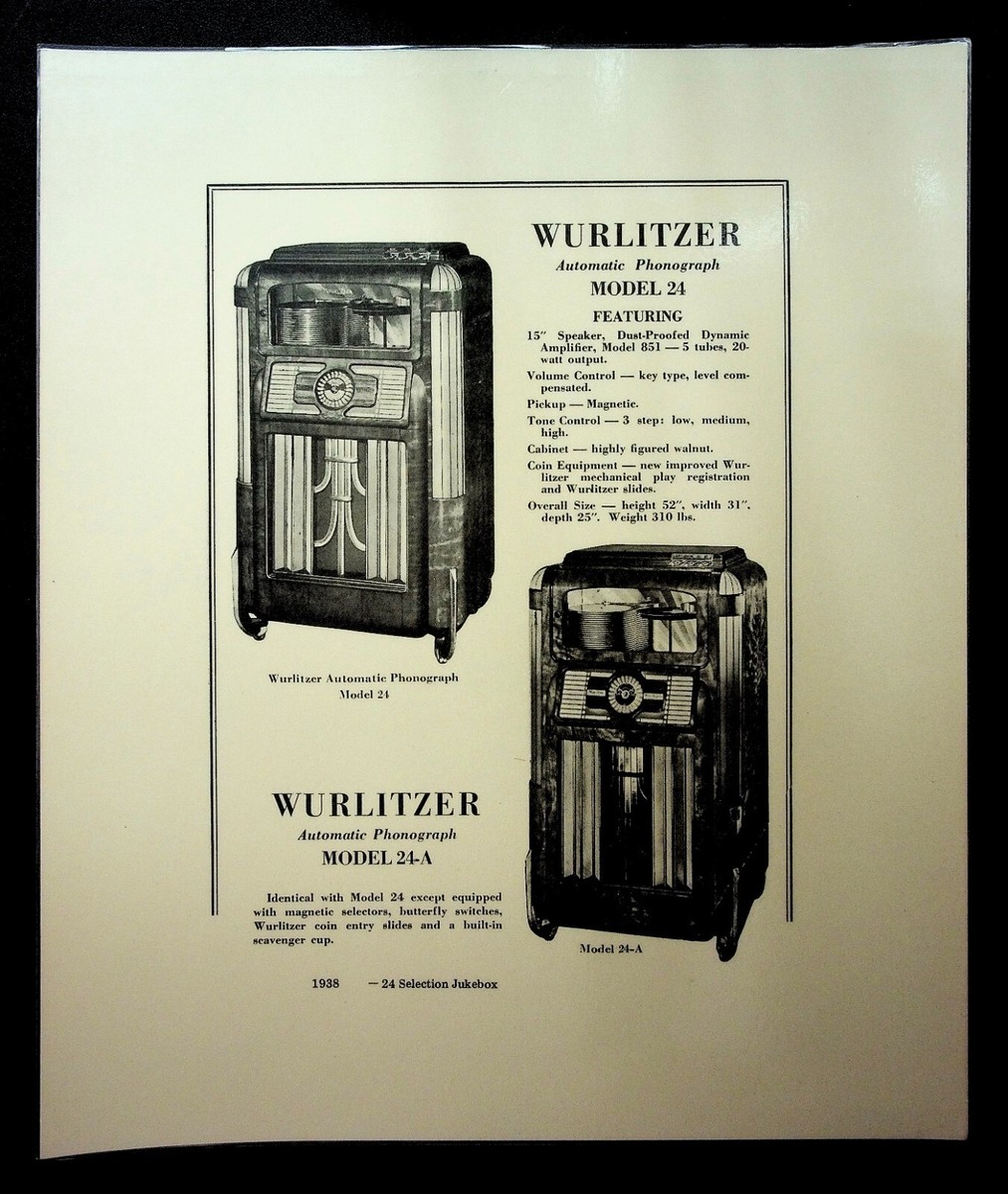 vintage an・an no.24 WURLITZER Phonograph Model 24 24-A 11x13