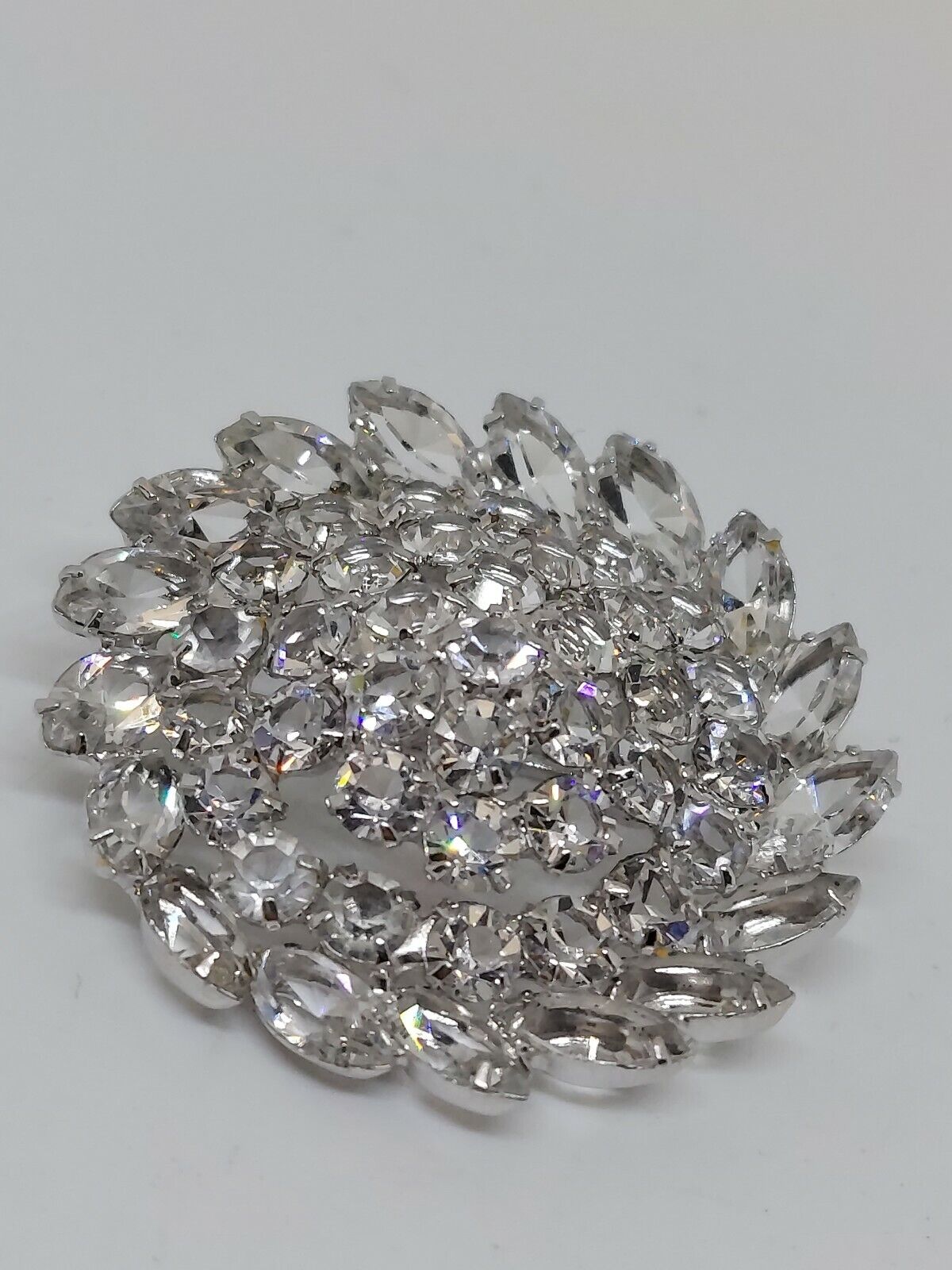 Vintage Sterling Silver Clear CZ / Crystal Cluster Brooch Pin Najniższa cena