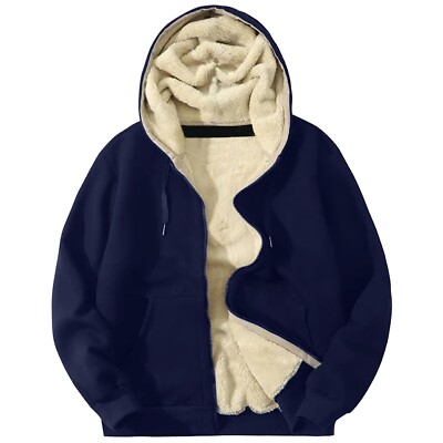 Mens Sherpa-Lined Hooded Puffer Jacket Waterproof Warm Winter Zip Pockets NEW
