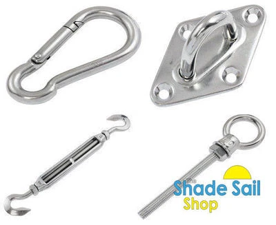 TOSA Shade sail accessories Turnbuckles, d shackles, eye bolts, pad eyes, snap hooks