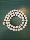 Vintage 24" Miriam Haskell White Milk Glass Beads With Floral Theme Hook...