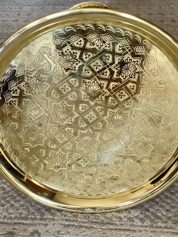 Authentic traditional Moroccan Brass Table Serving Tea Tray Table - Image 4 of 4