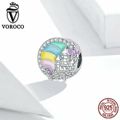 Voroco 925 Sterling Silver Pendant Rainbow Candy CZ Charm  Bead For Bracelet 