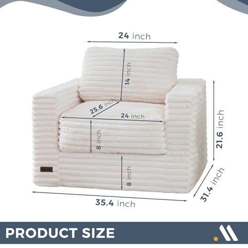 Giant Bean Bag Chair for Adults, Upholstered Floor Sofa with Standard White - Picture 3 of 8