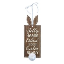Easter Bunny Wall Sign w Pom Pom Tail - Painted Wood. 11x4 ", New.