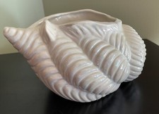 White Iridescent Ceramic Nautical Seashell Planter Decorative Plants