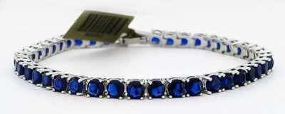 LAB CREATED 14.54 Cts BLUE SAPPHIRE TENNIS BRACELET 14K WHITE GOLD PLATED - NWT