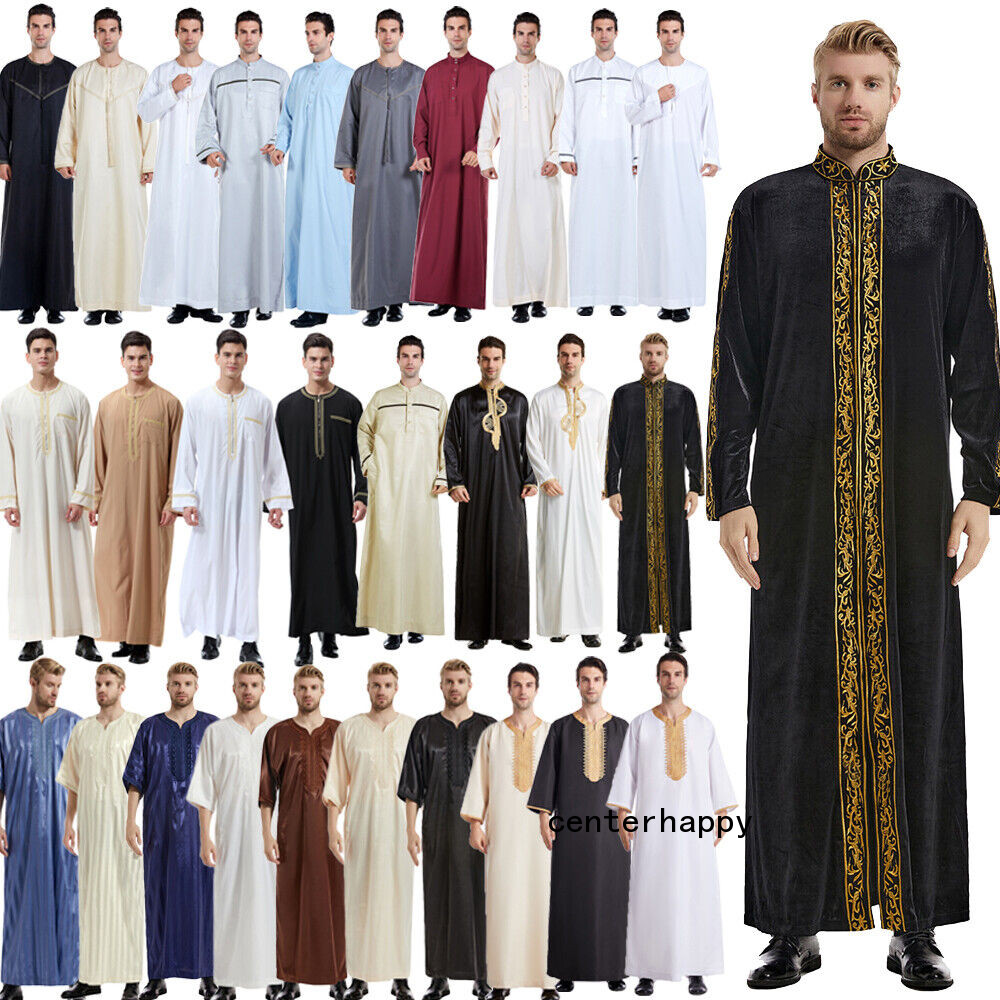 Men Dishdasha Thobe Muslim Islamic Clothes Arabic Saudi Jubba Thoub Robe Daffah image 9