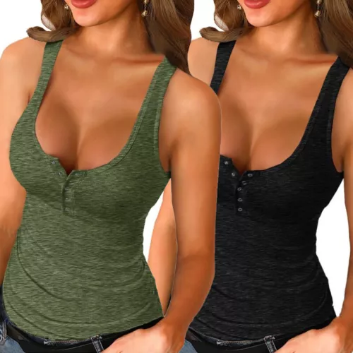 Women Summer Cotton Low-cut Vest Sleeveless T-Shirt V Neck Tank Top Camisole - Picture 8 of 10