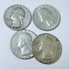 WASHINGTON SILVER QUARTERS LOT OF 4, 90% SILVER CIRCULATED COINS FREE SHIP #9002