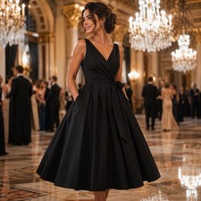 Lauren Ralph Lauren 12 Black Wrap Pleat Fit Flare Dress Old Money Luxury Preppy