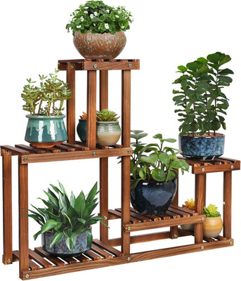 Pine Wood Plant Stand Indoor Outdoor Multi Layer Flower Shelf Rack Higher and Lo