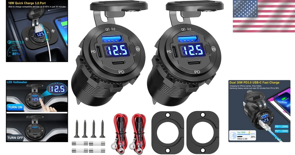 Efficient 2-Pack USB C Car Charger: 30W PD & 18W Quick Charge for All Devices - Image 2 of 4