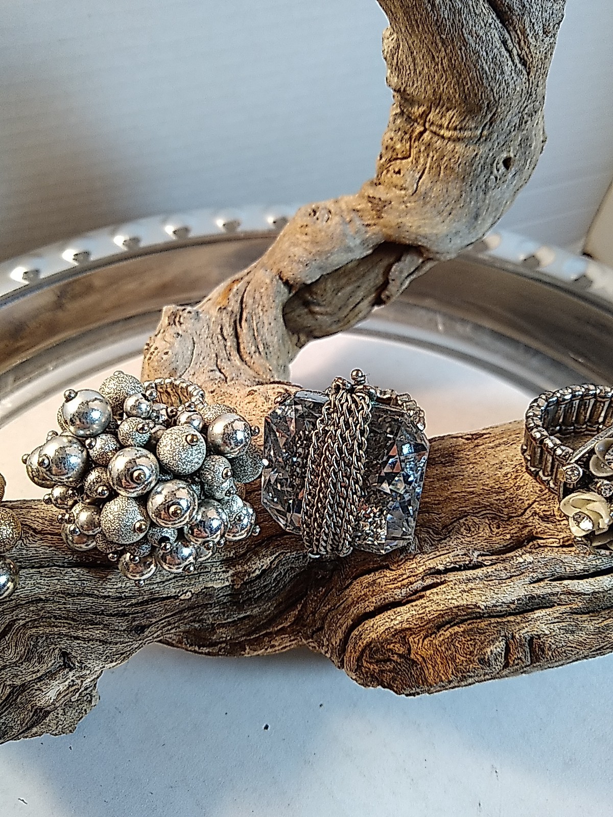 Statement Ring Lot Stretch Flower Rhinestone Chun… - image 3