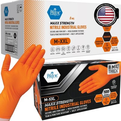 Nitrile Gloves 1000 Pack 8 Mil Heavy-Duty Orange Diamond Grip Chemical Resistant