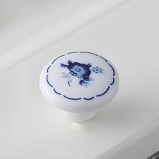 MFYS White Ceramic Blue Flower Pattern Drawer Knob cabinet handle pull