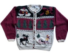 Vintage 90s Christmas Cardigan Women's Small Pearl Button Down Lucia That's Me